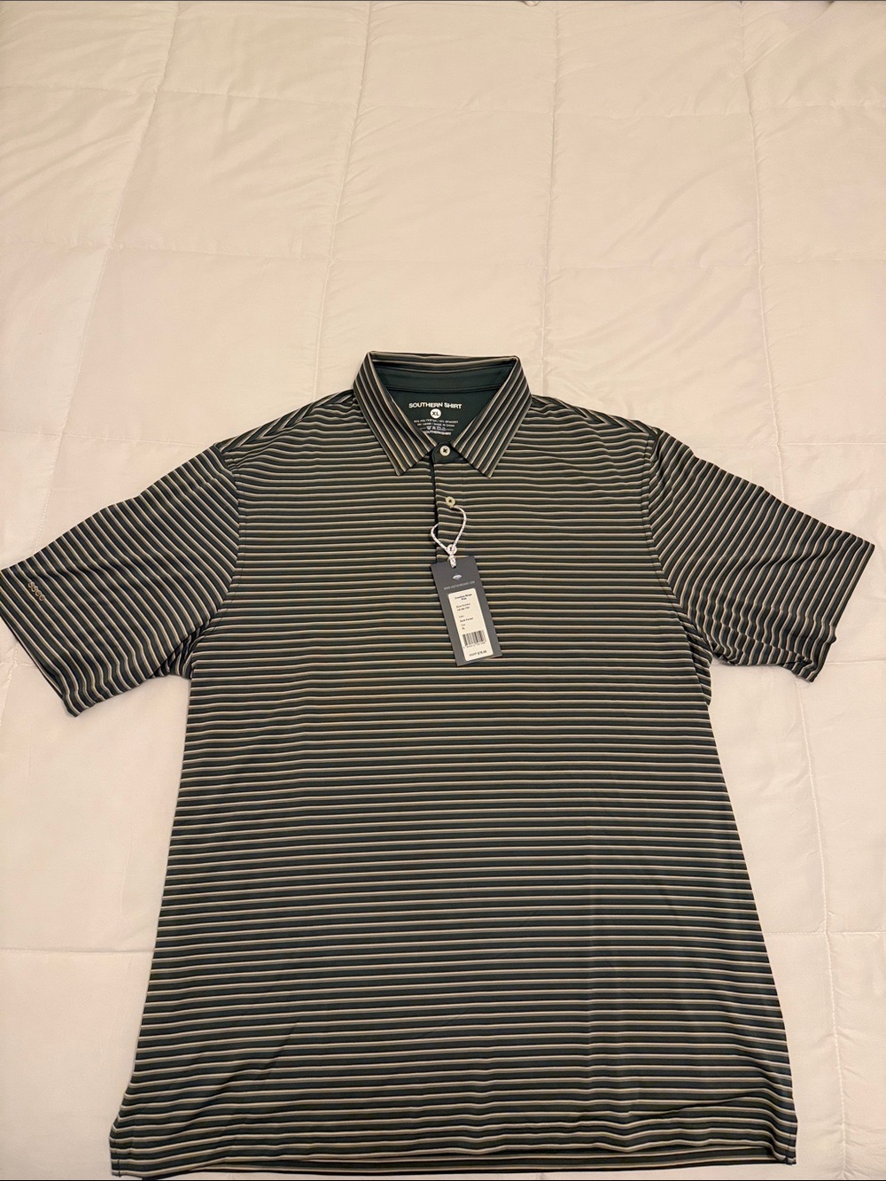 The Southern Shirt Company Hunter Greeen and White Striped Golf Polo